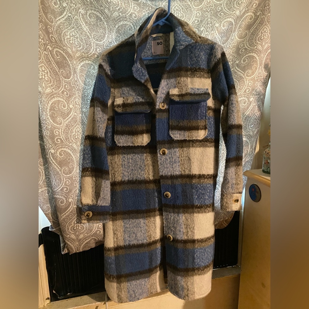 SO Blue and Black Checkered Teddy Jacket